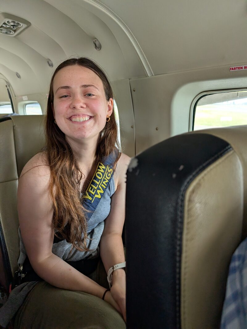 Malia on the commuter plane