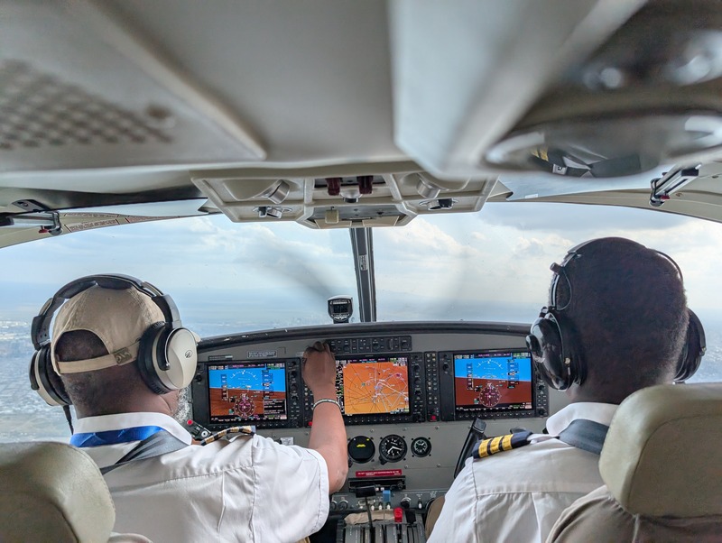 View of cockpit of commuter plane